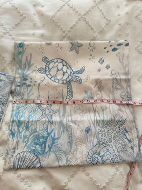 Ocean Turtle Print Decorative Throw Pillow Cover - Blue & Cream